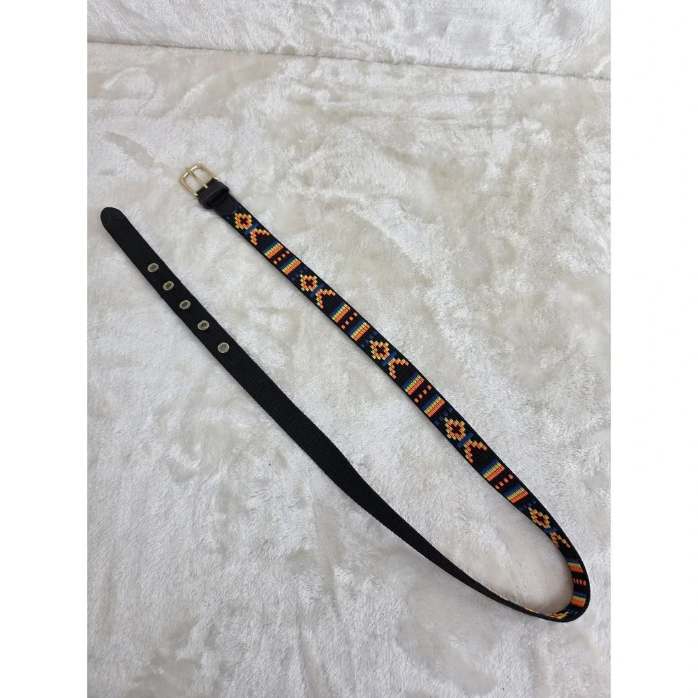 Woven Geometric Boho Belt Black Webbing‎ Orange Blue Yellow Embroidery